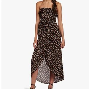 Lucy Love Women's  Maxi Dress Small  Floral Black white Strapless Bandeau New